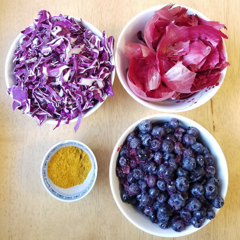 Natural Plant Dye Ingredients - Red Cabbage, Red Onion Skins, Turmeric, Blueberries